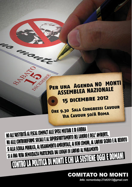 Per una agenda NO MONTI - Assemblea nazionale Roma 15 dicembre 2012