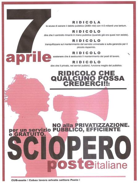 Sciopero dei lavoratori delle Poste il 7 aprile 2014