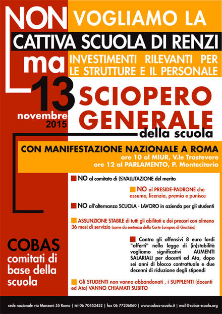 Sciopero generale della scuola 13 novembre 2015