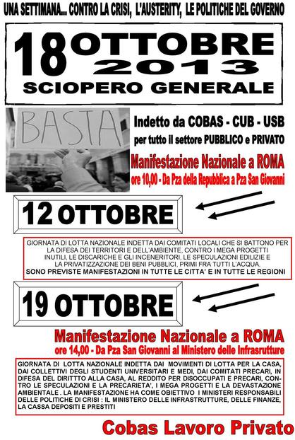 Lo sciopero generale del 18 ottobre 2013